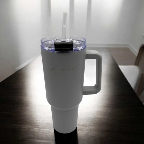 STALOWY KUBEK TERMICZNY TERMOS 1200ml Z RĄCZKĄ I SŁOMKĄ KM-2173 STALOWY KUBEK TERMICZNY TERMOS 1200ml Z RĄCZKĄ I SŁOMKĄ KM-2173