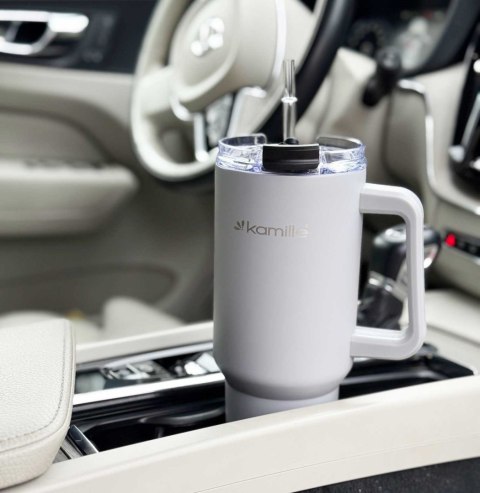 STALOWY KUBEK TERMICZNY TERMOS 1200ml Z RĄCZKĄ I SŁOMKĄ KM-2173 STALOWY KUBEK TERMICZNY TERMOS 1200ml Z RĄCZKĄ I SŁOMKĄ KM-2173