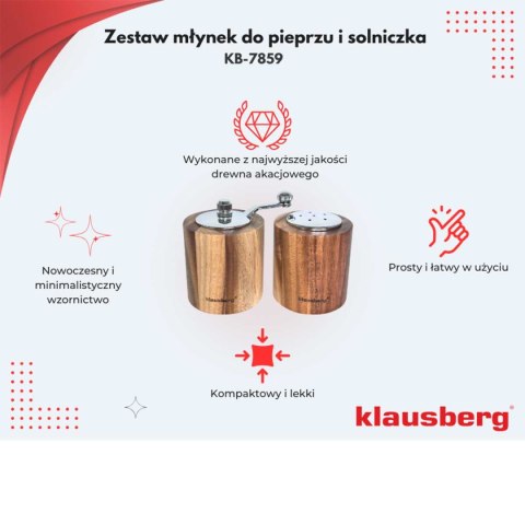 AKACJOWY MŁYNEK DO PIEPRZU + SOLNICZKA KLAUSBERG KB-7859 AKACJOWY MŁYNEK DO PIEPRZU + SOLNICZKA KLAUSBERG KB-7859