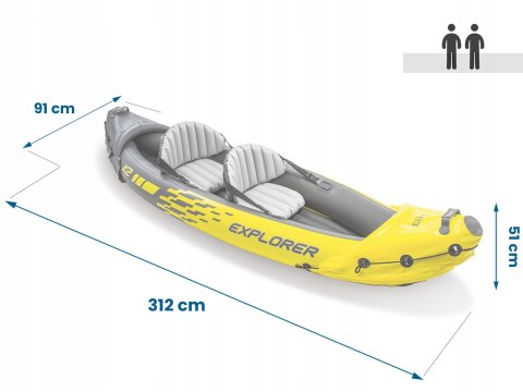 Kajak dmuchany Explorer K2 dla 2 osób wiosła + pompka INTEX 68307 Kajak dmuchany Explorer K2 dla 2 osób wiosła + pompka INTEX 68307