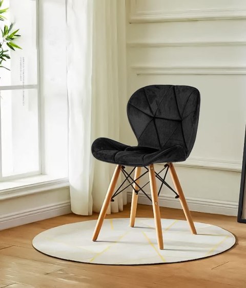 Komplet 4 krzeseł welurowych do jadalni i salonu czarne ModernHome Komplet 4 krzeseł welurowych do jadalni i salonu czarne ModernHome