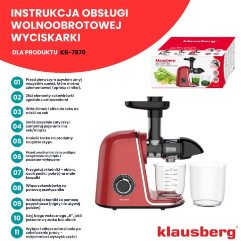SOKOWIRÓWKA WYCISKARKA WOLNOOBROTOWA KLAUSBERG KB-7870 SOKOWIRÓWKA WYCISKARKA WOLNOOBROTOWA KLAUSBERG KB-7870