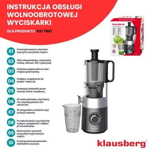 SOKOWIRÓWKA WYCISKARKA WOLNOOBROTOWA PIONOWA KLAUSBERG KB-7881 SOKOWIRÓWKA WYCISKARKA WOLNOOBROTOWA PIONOWA KLAUSBERG KB-7881