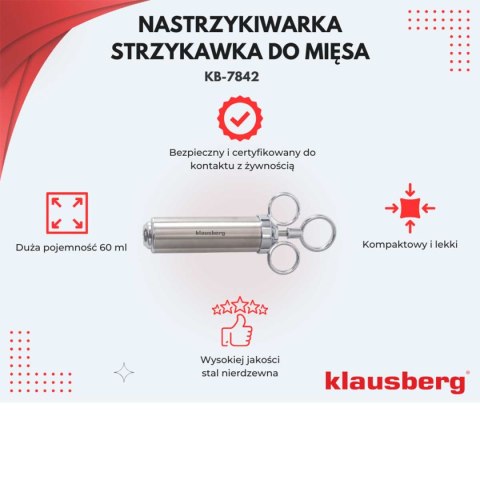 STALOWA NASTRZYKIWARKA 60ml DO PEKLOWANIA MIĘSA KLAUSBERG KB-7842 STALOWA NASTRZYKIWARKA 60ml DO PEKLOWANIA MIĘSA KLAUSBERG KB-7842
