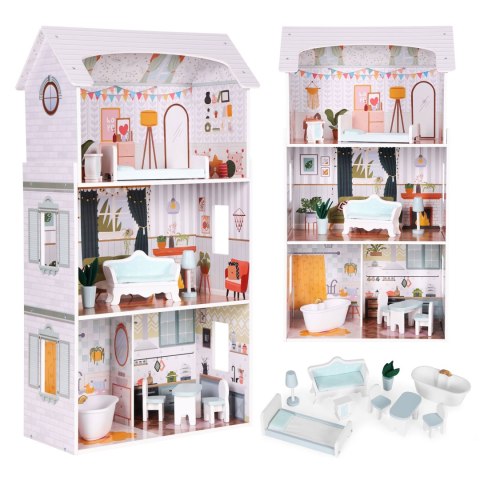 Domek dla lalek Alice 3 piętra 4 pomieszczenia komplet 9 mebelków ECOTOYS Domek dla lalek Alice 3 piętra 4 pomieszczenia komplet 9 mebelków ECOTOYS