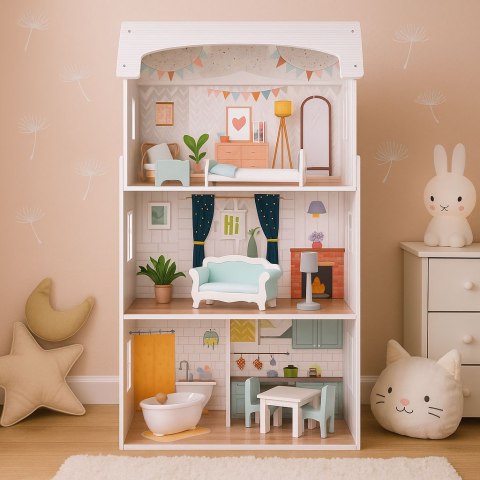 Domek dla lalek Alice 3 piętra 4 pomieszczenia komplet 9 mebelków ECOTOYS Domek dla lalek Alice 3 piętra 4 pomieszczenia komplet 9 mebelków ECOTOYS