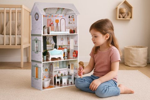 Domek dla lalek Alice 3 piętra 4 pomieszczenia komplet 9 mebelków ECOTOYS Domek dla lalek Alice 3 piętra 4 pomieszczenia komplet 9 mebelków ECOTOYS