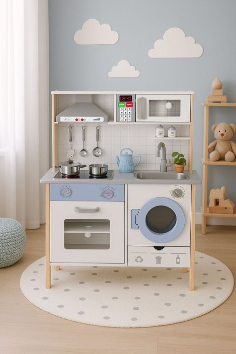 Drewniana kuchnia dla dzieci dźwięki LED piekarnik pralka akcesoria kuchenne ECOTOYS Drewniana kuchnia dla dzieci dźwięki LED piekarnik pralka akcesoria kuchenne ECOTOYS