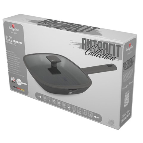 PATELNIA GRILLOWA TYTANOWA Z POKRYWĄ 28cm BERLINGER HAUS BH-8127 ANTRACIT PATELNIA GRILLOWA TYTANOWA Z POKRYWĄ 28cm BERLINGER HAUS BH-8127 ANTRACIT