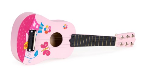 Gitara dla dzieci drewniana metalowe struny kostka - różowa ECOTOYS Gitara dla dzieci drewniana metalowe struny kostka - różowa ECOTOYS
