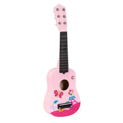 Gitara dla dzieci drewniana metalowe struny kostka - różowa ECOTOYS Gitara dla dzieci drewniana metalowe struny kostka - różowa ECOTOYS