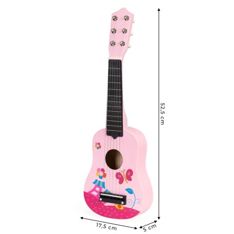 Gitara dla dzieci drewniana metalowe struny kostka - różowa ECOTOYS Gitara dla dzieci drewniana metalowe struny kostka - różowa ECOTOYS