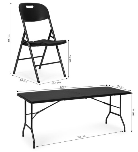 Komplet cateringowy stół 4 krzesła zestaw mebli składane HDPE czarny MultiGarden Komplet cateringowy stół 4 krzesła zestaw mebli składane HDPE czarny MultiGarden