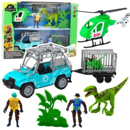 Zestaw Z Dinozaurem Helikopter Samochód Figurki Akcesoria Światła Dźwięki