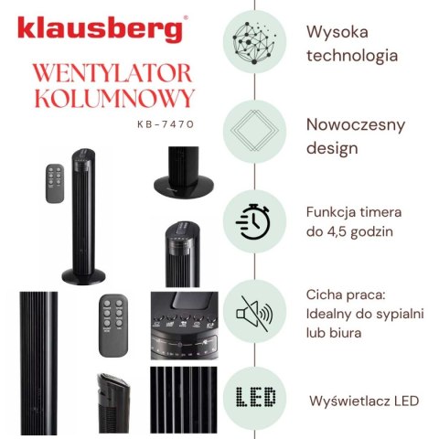 WENTYLATOR KOLUMNOWY PODŁOGOWY Z PILOTEM KLAUSBERG KB-7470 WENTYLATOR KOLUMNOWY PODŁOGOWY Z PILOTEM KLAUSBERG KB-7470