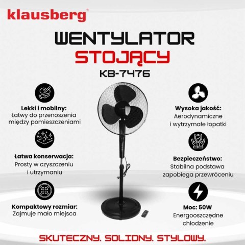 WENTYLATOR WIATRAK PODŁOGOWY KLAUSBERG KB-7476 Z PILOTEM WENTYLATOR WIATRAK PODŁOGOWY KLAUSBERG KB-7476 Z PILOTEM