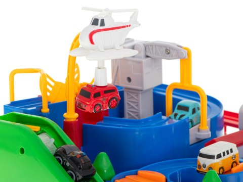 Tor przeszkód interaktywny samochodowy wyścigi parking 4 pojazdy auto autobus radiowóz wóz strażacki helikopter 24x24cm XL Tor przeszkód interaktywny samochodowy wyścigi parking 4 pojazdy auto autobus radiowóz wóz strażacki helikopter 24x24cm XL