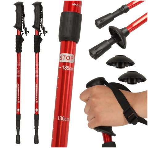 Kijki kije trekkingowe do nordic walking składane 2 sztuki czerwone Kijki kije trekkingowe do nordic walking składane 2 sztuki czerwone
