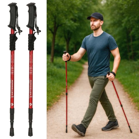 Kijki kije trekkingowe do nordic walking składane 2 sztuki czerwone Kijki kije trekkingowe do nordic walking składane 2 sztuki czerwone