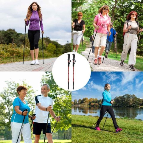 Kijki kije trekkingowe do nordic walking składane 2 sztuki czerwone Kijki kije trekkingowe do nordic walking składane 2 sztuki czerwone