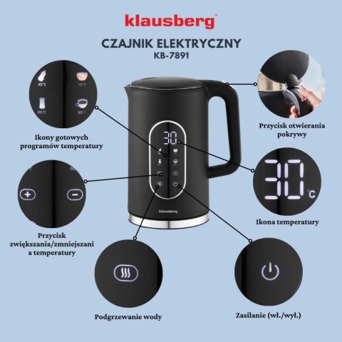 CZAJNIK ELEKTRYCZNY 1,7L KLAUSBERG KB-7891 LED REULACJA TEMPERATURY CZAJNIK ELEKTRYCZNY 1,7L KLAUSBERG KB-7891 LED REULACJA TEMPERATURY