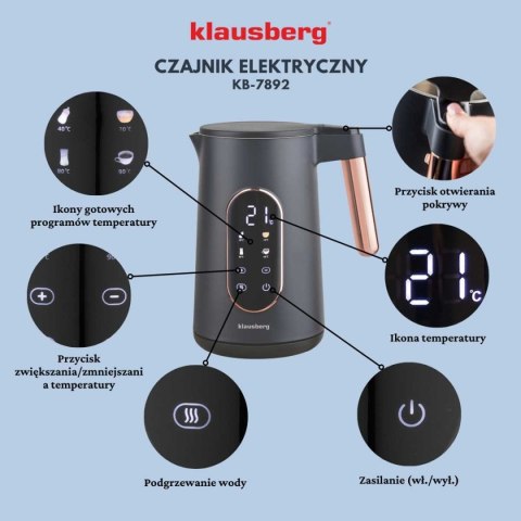 CZAJNIK ELEKTRYCZNY 1,7L KLAUSBERG KB-7892 LDD REULACJA TEMPERATURY CZAJNIK ELEKTRYCZNY 1,7L KLAUSBERG KB-7892 LDD REULACJA TEMPERATURY