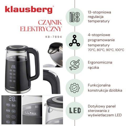 CZAJNIK ELEKTRYCZNY 1,7L KLAUSBERG KB-7894 LED REULACJA TEMPERATURY CZAJNIK ELEKTRYCZNY 1,7L KLAUSBERG KB-7894 LED REULACJA TEMPERATURY