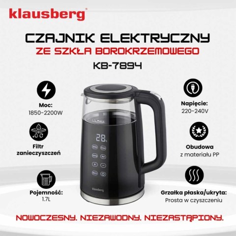 CZAJNIK ELEKTRYCZNY 1,7L KLAUSBERG KB-7894 LED REULACJA TEMPERATURY CZAJNIK ELEKTRYCZNY 1,7L KLAUSBERG KB-7894 LED REULACJA TEMPERATURY