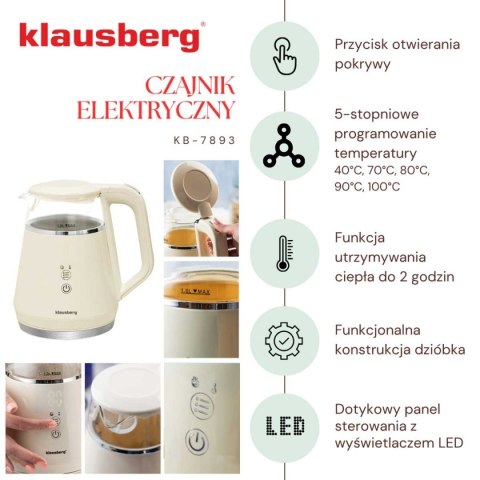 CZAJNIK ELEKTRYCZNY 1L KLAUSBERG KB-7893 LED REULACJA TEMPERATURY CZAJNIK ELEKTRYCZNY 1L KLAUSBERG KB-7893 LED REULACJA TEMPERATURY