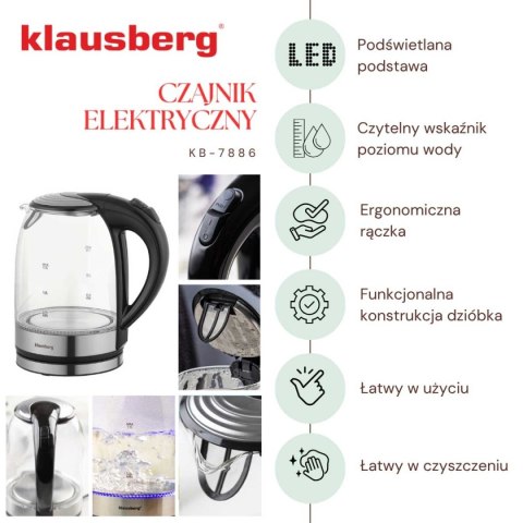 CZAJNIK ELEKTRYCZNY SZKLANY 1,7L KLAUSBERG KB-7886 LED CZAJNIK ELEKTRYCZNY SZKLANY 1,7L KLAUSBERG KB-7886 LED