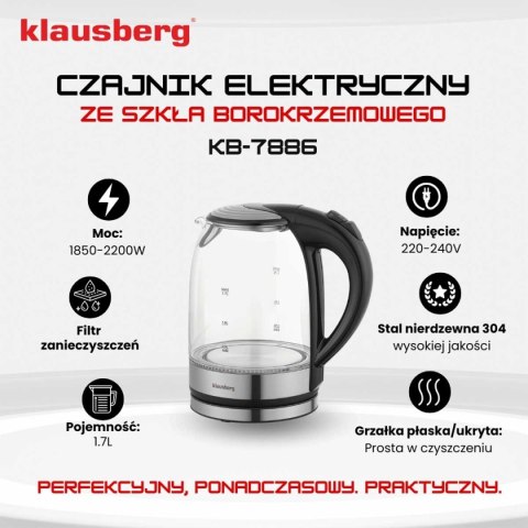 CZAJNIK ELEKTRYCZNY SZKLANY 1,7L KLAUSBERG KB-7886 LED CZAJNIK ELEKTRYCZNY SZKLANY 1,7L KLAUSBERG KB-7886 LED