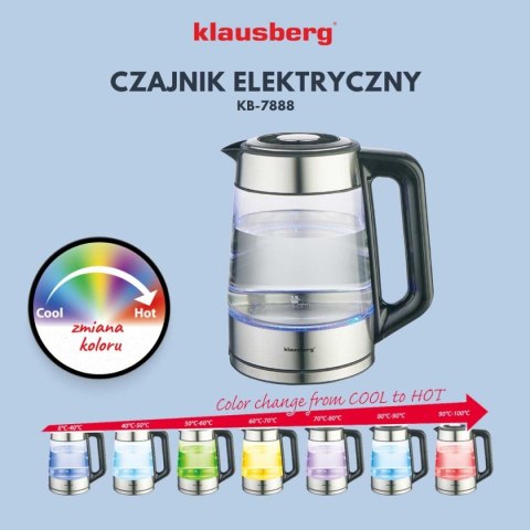 CZAJNIK ELEKTRYCZNY SZKLANY 1,7L KLAUSBERG KB-7888 LED RGB CZAJNIK ELEKTRYCZNY SZKLANY 1,7L KLAUSBERG KB-7888 LED RGB