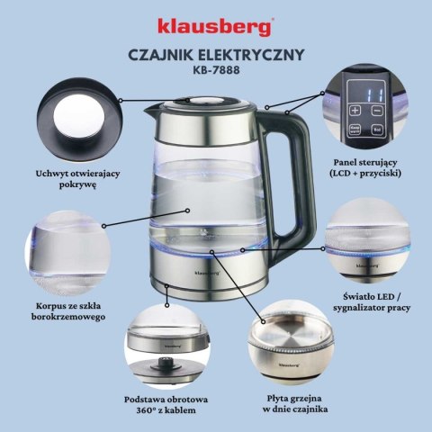 CZAJNIK ELEKTRYCZNY SZKLANY 1,7L KLAUSBERG KB-7888 LED RGB CZAJNIK ELEKTRYCZNY SZKLANY 1,7L KLAUSBERG KB-7888 LED RGB