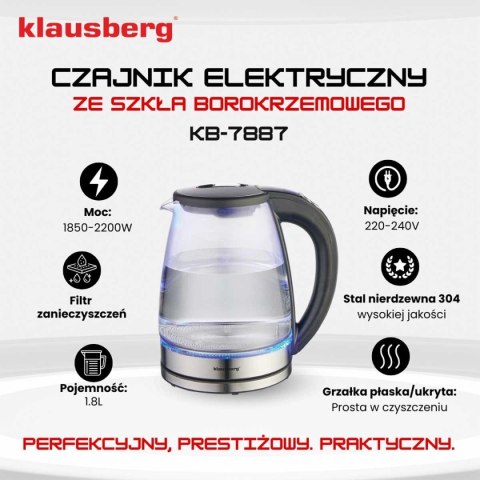 CZAJNIK ELEKTRYCZNY SZKLANY 1,8L KLAUSBERG KB-7887 LED RGB CZAJNIK ELEKTRYCZNY SZKLANY 1,8L KLAUSBERG KB-7887 LED RGB