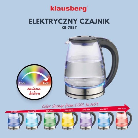 CZAJNIK ELEKTRYCZNY SZKLANY 1,8L KLAUSBERG KB-7887 LED RGB CZAJNIK ELEKTRYCZNY SZKLANY 1,8L KLAUSBERG KB-7887 LED RGB