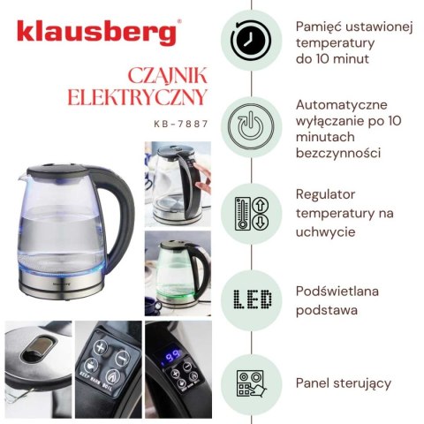 CZAJNIK ELEKTRYCZNY SZKLANY 1,8L KLAUSBERG KB-7887 LED RGB CZAJNIK ELEKTRYCZNY SZKLANY 1,8L KLAUSBERG KB-7887 LED RGB