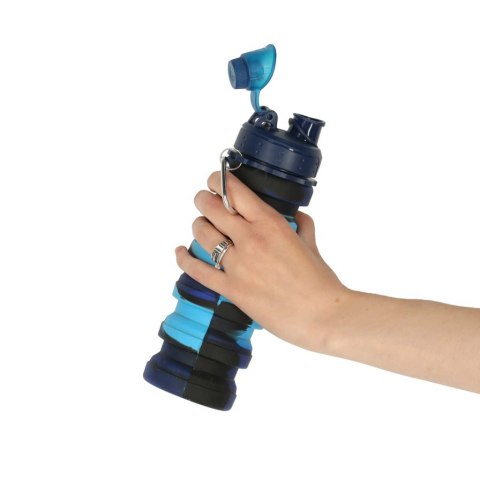 Butelka na wodę bidon silikonowy składany z uchwytem sportowy 500ml niebieski Butelka na wodę bidon silikonowy składany z uchwytem sportowy 500ml niebieski