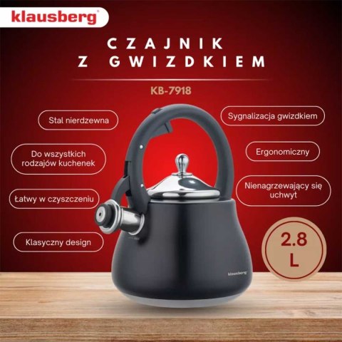 CZAJNIK STALOWY Z GWIZDKIEM 2,8L KLAUSBERG KB-7918 CZAJNIK STALOWY Z GWIZDKIEM 2,8L KLAUSBERG KB-7918