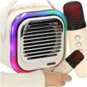 Zestaw do karaoke głośnik Bluetooth 2 mikrofony USB LED 10W kremowy