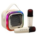 Zestaw do karaoke głośnik Bluetooth 2 mikrofony USB LED 10W kremowy