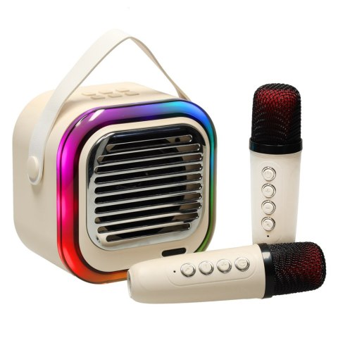 Zestaw do karaoke głośnik Bluetooth 2 mikrofony USB LED 10W kremowy Zestaw do karaoke głośnik Bluetooth 2 mikrofony USB LED 10W kremowy