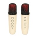 Zestaw do karaoke głośnik Bluetooth 2 mikrofony USB LED 10W kremowy