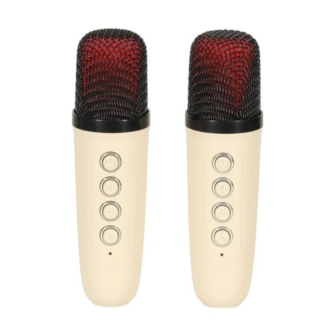 Zestaw do karaoke głośnik Bluetooth 2 mikrofony USB LED 10W kremowy Zestaw do karaoke głośnik Bluetooth 2 mikrofony USB LED 10W kremowy