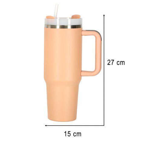 Kubek termiczny ze słomką i uchwytem termos 1200ml róż pudrowy Kubek termiczny ze słomką i uchwytem termos 1200ml róż pudrowy
