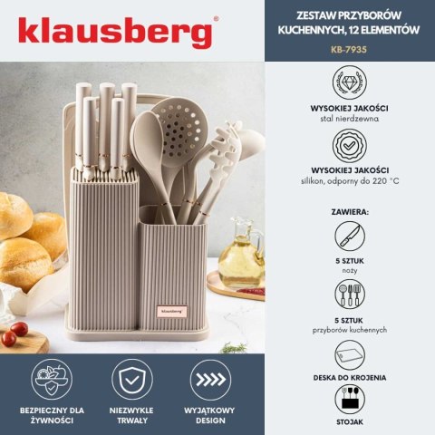 ZESTAW NOŻY I PRZYBORÓW KUCHENNYCH Z DESKĄ W STOJAKU KLAUSBERG KB-7935 ZESTAW NOŻY I PRZYBORÓW KUCHENNYCH Z DESKĄ W STOJAKU KLAUSBERG KB-7935