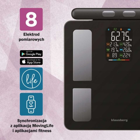ANALITYCZNA WAGA ŁAZIENKOWA SMART IOS ANDROID KLAUSBERG KB-7856 ANALITYCZNA WAGA ŁAZIENKOWA SMART IOS ANDROID KLAUSBERG KB-7856