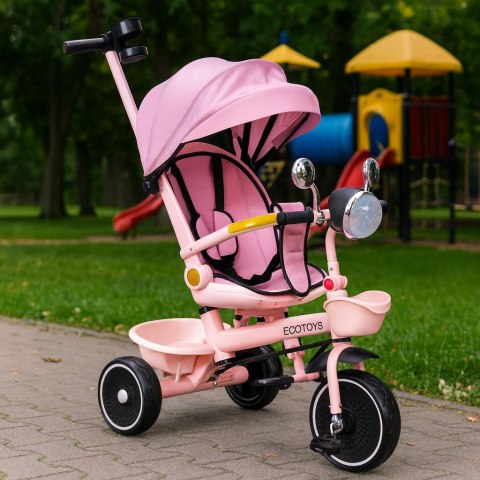 Rowerek trójkołowy dla dzieci spacerówka obracane siedzisko pchacz różowy ECOTOYS Rowerek trójkołowy dla dzieci spacerówka obracane siedzisko pchacz różowy ECOTOYS