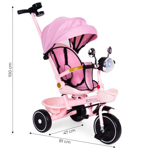 Rowerek trójkołowy dla dzieci spacerówka obracane siedzisko pchacz różowy ECOTOYS Rowerek trójkołowy dla dzieci spacerówka obracane siedzisko pchacz różowy ECOTOYS