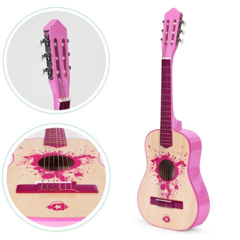Gitara dla dzieci różowa duża - 30 drewniana 6 strun metalowe i nylonowe ECOTOYS Gitara dla dzieci różowa duża - 30 drewniana 6 strun metalowe i nylonowe ECOTOYS
