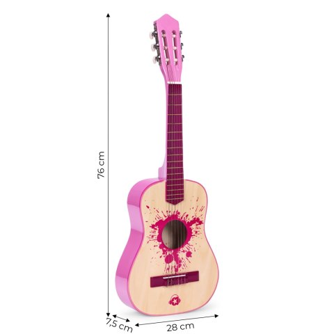 Gitara dla dzieci różowa duża - 30 drewniana 6 strun metalowe i nylonowe ECOTOYS Gitara dla dzieci różowa duża - 30 drewniana 6 strun metalowe i nylonowe ECOTOYS